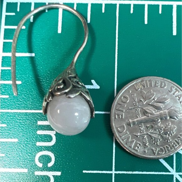 Vtg Sterling Silver Rose Quartz Drop Earrings 925 Filigree Teardrop Dangles Boho - Picture 10 of 11